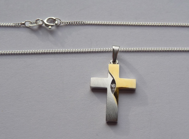 Tauf-/Kommunions-Kreuzanhänger Aus 925er Sterlingsilber Bicolor Mit Kette F R Kinder 1052657